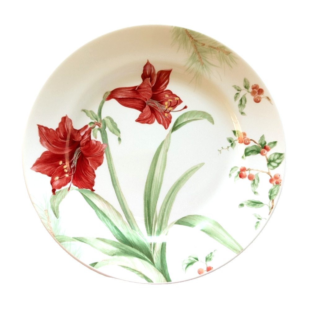 LENOX Winter Garden Amaryllis Bittersweet Louise Le Luyer 3 Dinner Plates $150